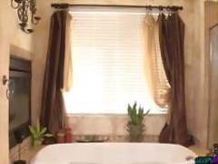 Cute masseuse sucking black dick after shower