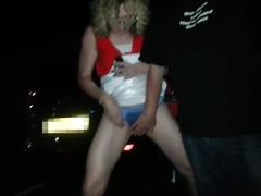 Peeing in the car park wetting pantie knickers